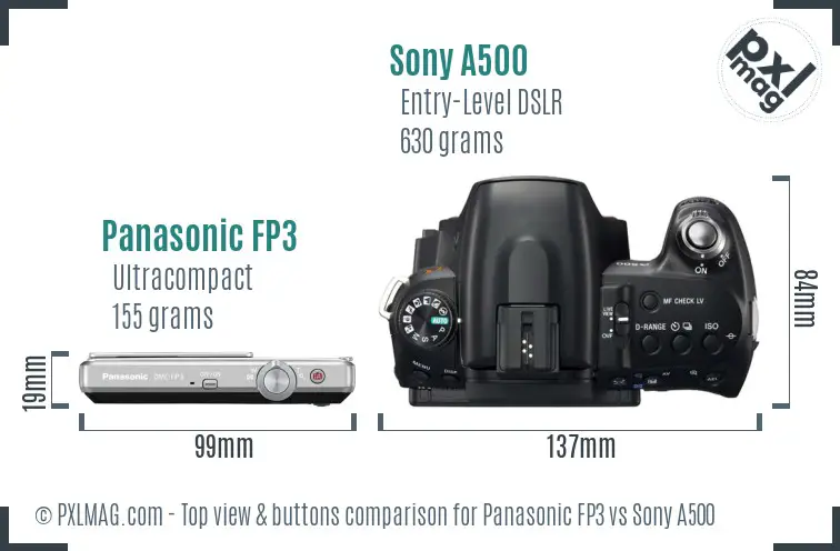 Panasonic FP3 vs Sony A500 top view buttons comparison