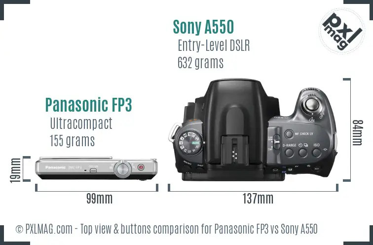 Panasonic FP3 vs Sony A550 top view buttons comparison