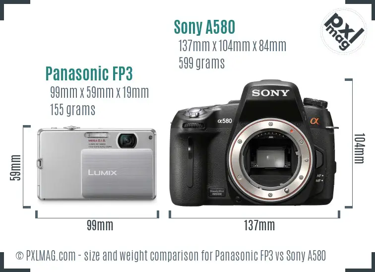 Panasonic FP3 vs Sony A580 size comparison