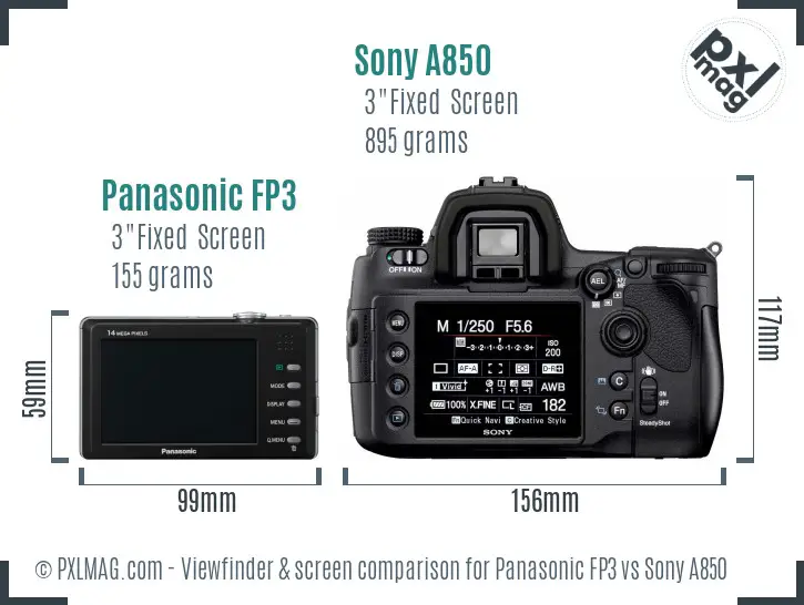 Panasonic FP3 vs Sony A850 Screen and Viewfinder comparison