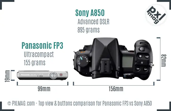 Panasonic FP3 vs Sony A850 top view buttons comparison