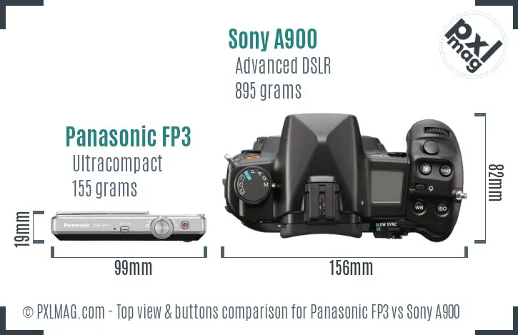 Panasonic FP3 vs Sony A900 top view buttons comparison