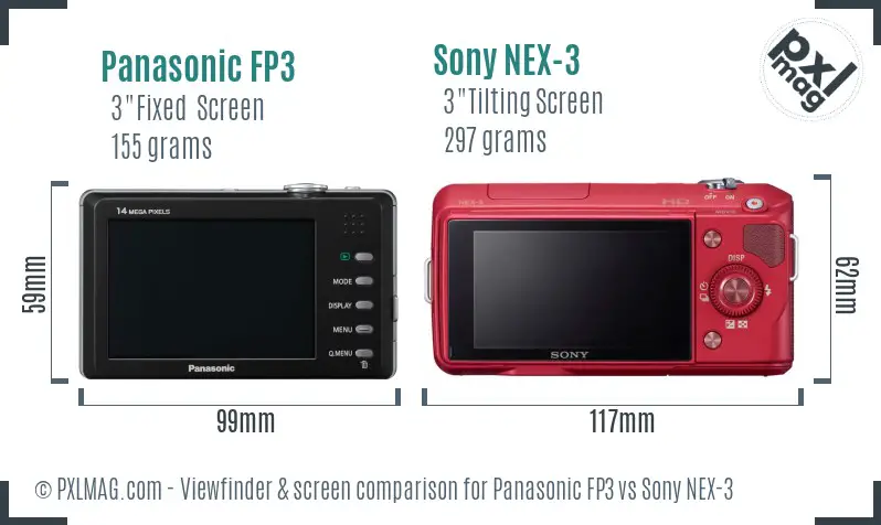 Panasonic FP3 vs Sony NEX-3 Screen and Viewfinder comparison