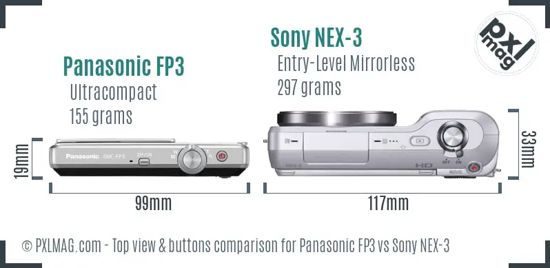 Panasonic FP3 vs Sony NEX-3 top view buttons comparison