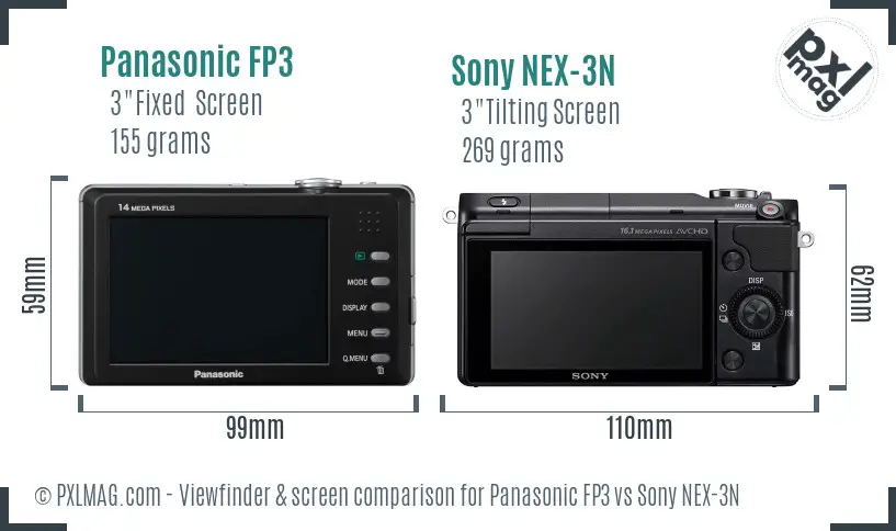 Panasonic FP3 vs Sony NEX-3N Screen and Viewfinder comparison