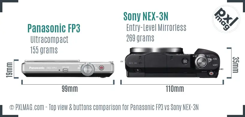 Panasonic FP3 vs Sony NEX-3N top view buttons comparison