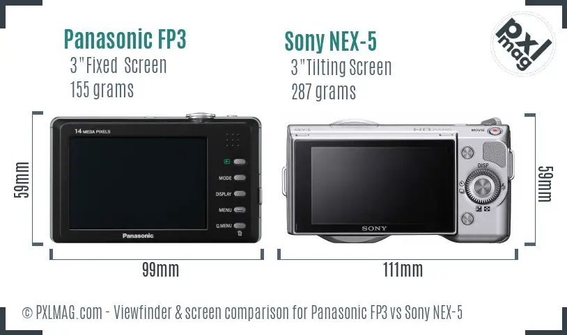 Panasonic FP3 vs Sony NEX-5 Screen and Viewfinder comparison