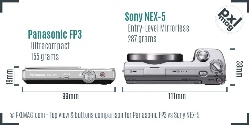 Panasonic FP3 vs Sony NEX-5 top view buttons comparison