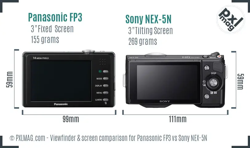 Panasonic FP3 vs Sony NEX-5N Screen and Viewfinder comparison