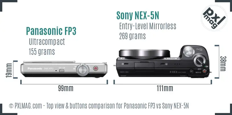 Panasonic FP3 vs Sony NEX-5N top view buttons comparison