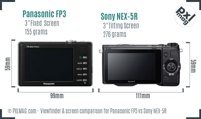 Panasonic FP3 vs Sony NEX-5R Screen and Viewfinder comparison