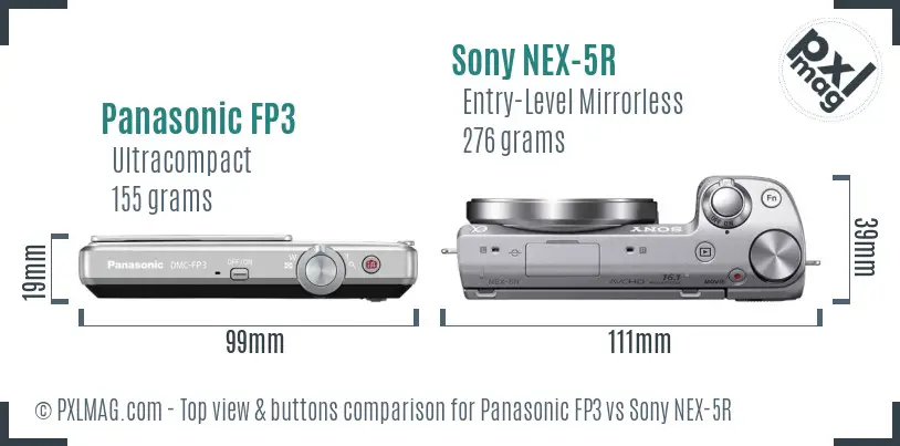 Panasonic FP3 vs Sony NEX-5R top view buttons comparison