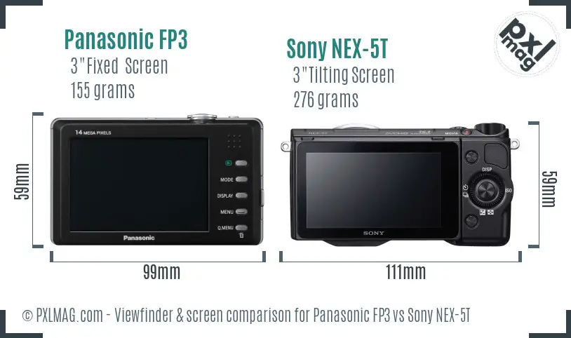 Panasonic FP3 vs Sony NEX-5T Screen and Viewfinder comparison