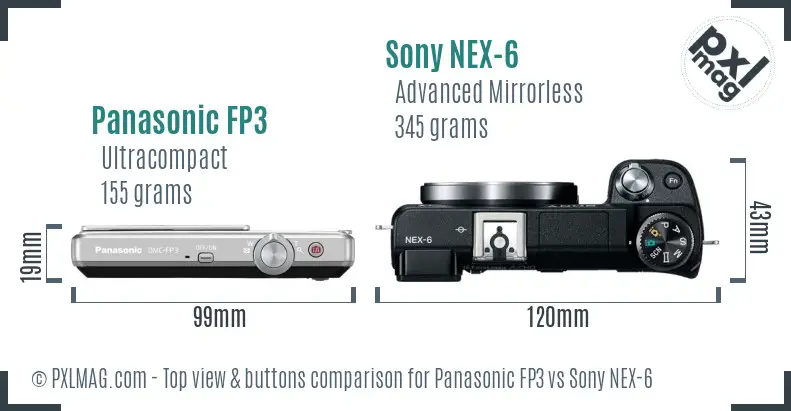 Panasonic FP3 vs Sony NEX-6 top view buttons comparison