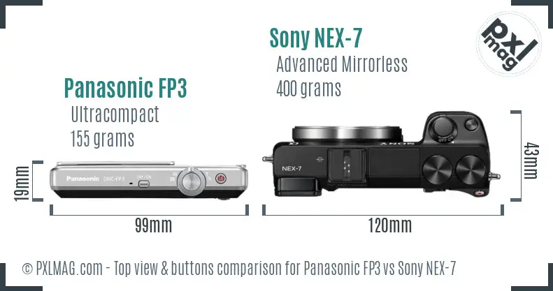 Panasonic FP3 vs Sony NEX-7 top view buttons comparison