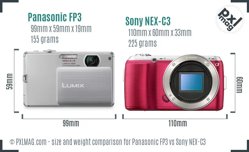 Panasonic FP3 vs Sony NEX-C3 size comparison
