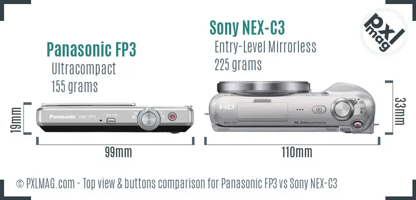 Panasonic FP3 vs Sony NEX-C3 top view buttons comparison