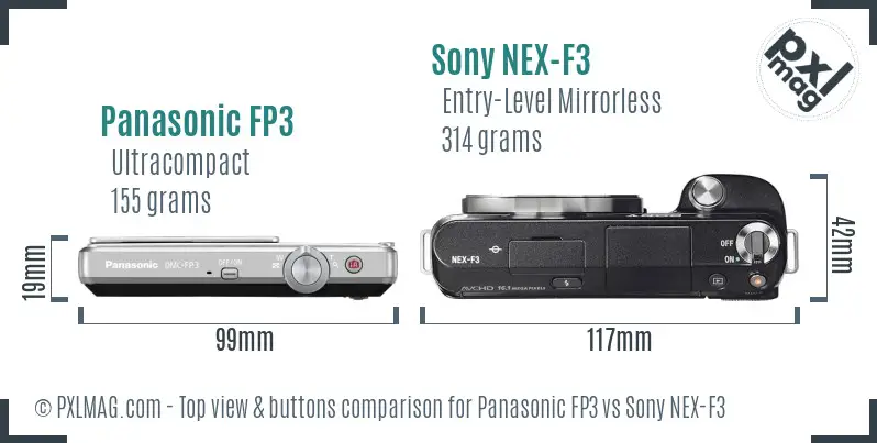 Panasonic FP3 vs Sony NEX-F3 top view buttons comparison