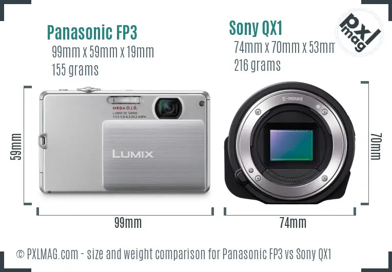 Panasonic FP3 vs Sony QX1 size comparison