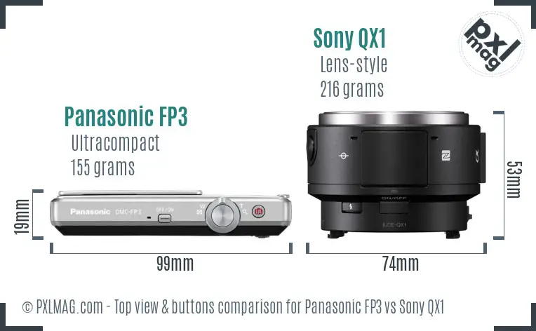Panasonic FP3 vs Sony QX1 top view buttons comparison