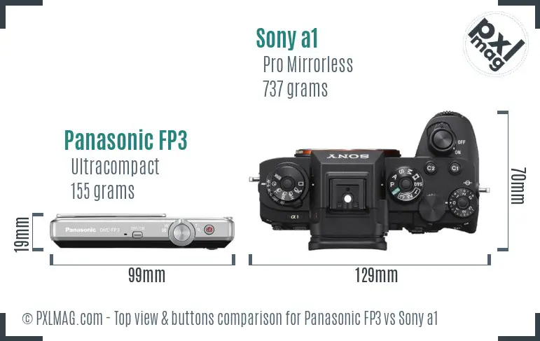 Panasonic FP3 vs Sony a1 top view buttons comparison