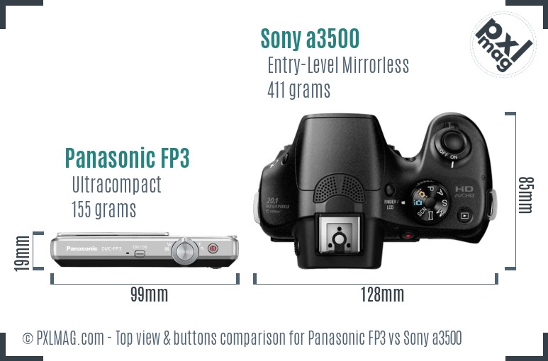 Panasonic FP3 vs Sony a3500 top view buttons comparison