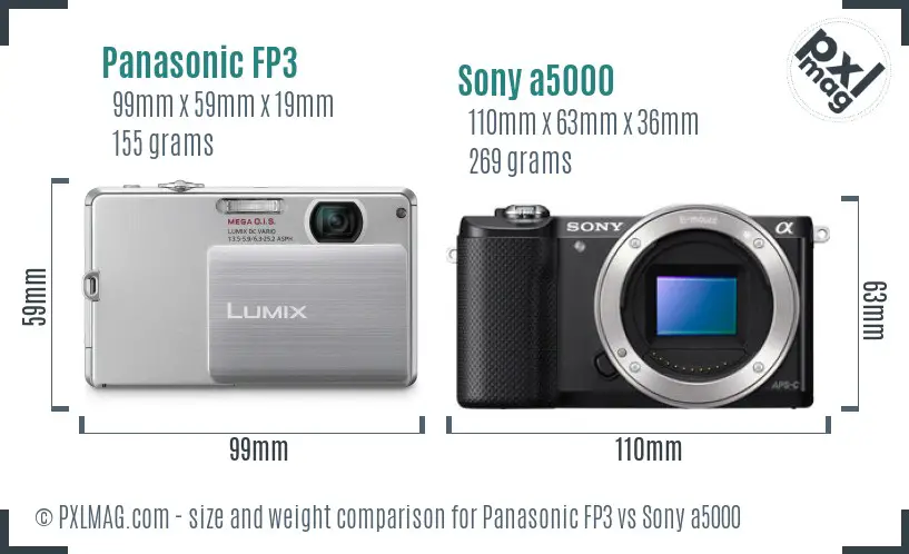 Panasonic FP3 vs Sony a5000 size comparison