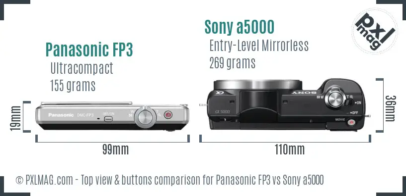 Panasonic FP3 vs Sony a5000 top view buttons comparison
