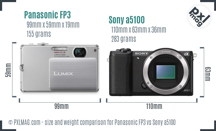 Panasonic FP3 vs Sony a5100 size comparison