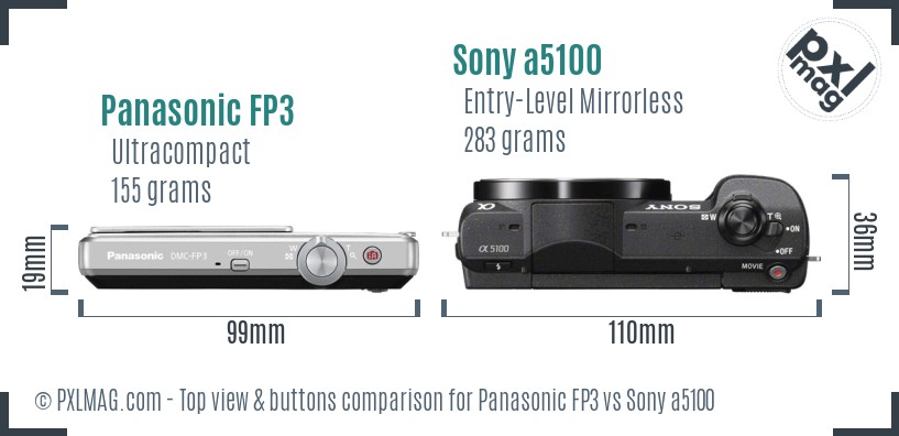 Panasonic FP3 vs Sony a5100 top view buttons comparison