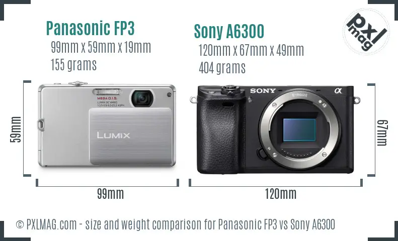 Panasonic FP3 vs Sony A6300 size comparison