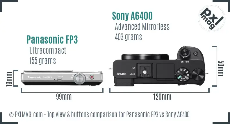 Panasonic FP3 vs Sony A6400 top view buttons comparison