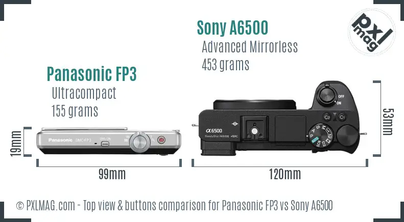Panasonic FP3 vs Sony A6500 top view buttons comparison