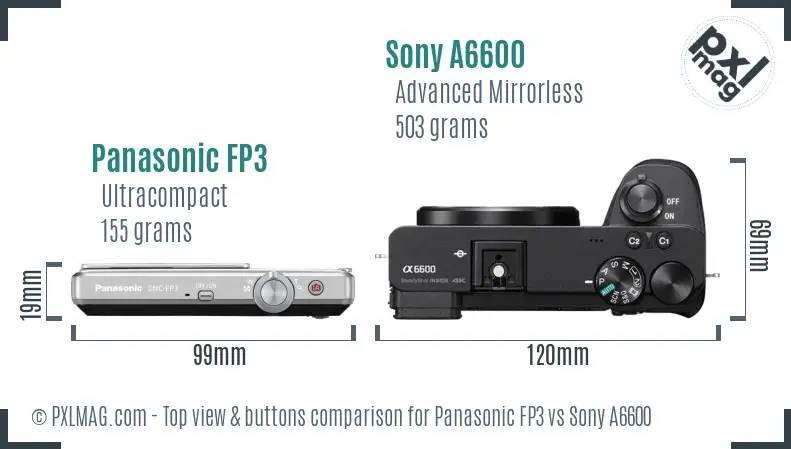 Panasonic FP3 vs Sony A6600 top view buttons comparison