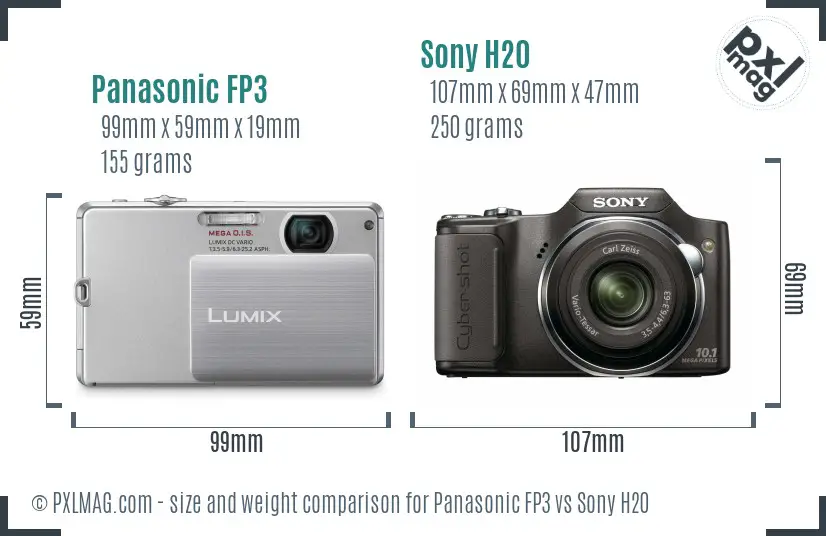 Panasonic FP3 vs Sony H20 size comparison