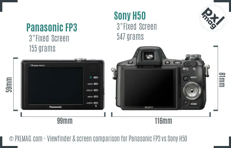 Panasonic FP3 vs Sony H50 Screen and Viewfinder comparison