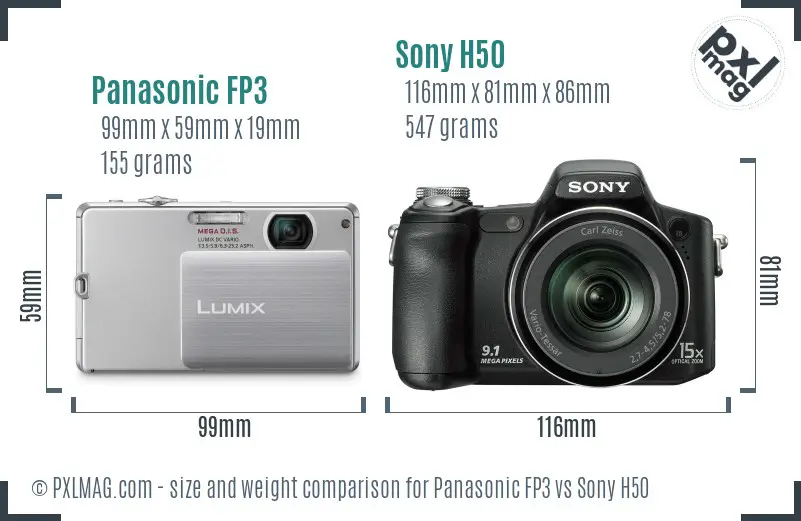 Panasonic FP3 vs Sony H50 size comparison