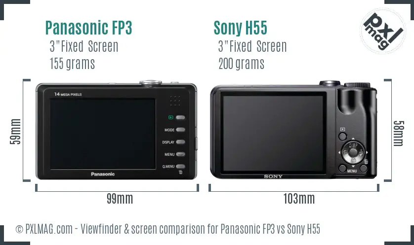 Panasonic FP3 vs Sony H55 Screen and Viewfinder comparison