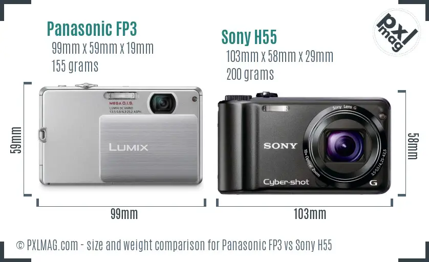Panasonic FP3 vs Sony H55 size comparison