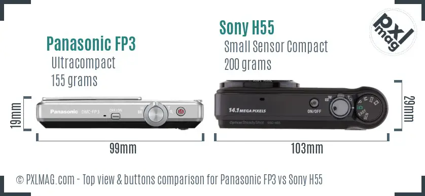 Panasonic FP3 vs Sony H55 top view buttons comparison