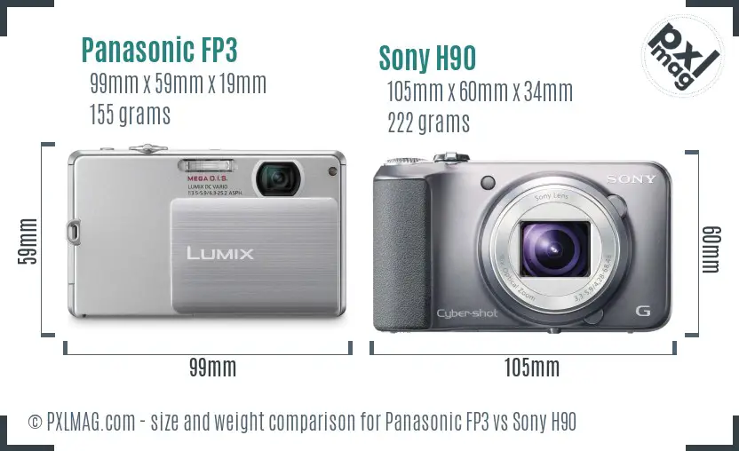 Panasonic FP3 vs Sony H90 size comparison