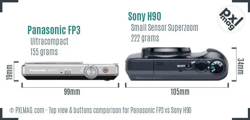 Panasonic FP3 vs Sony H90 top view buttons comparison