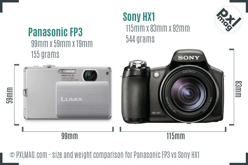 Panasonic FP3 vs Sony HX1 size comparison