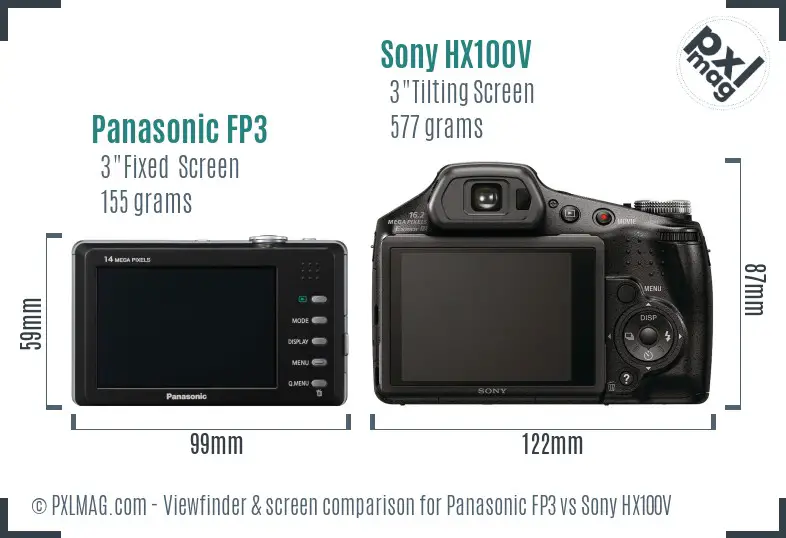 Panasonic FP3 vs Sony HX100V Screen and Viewfinder comparison