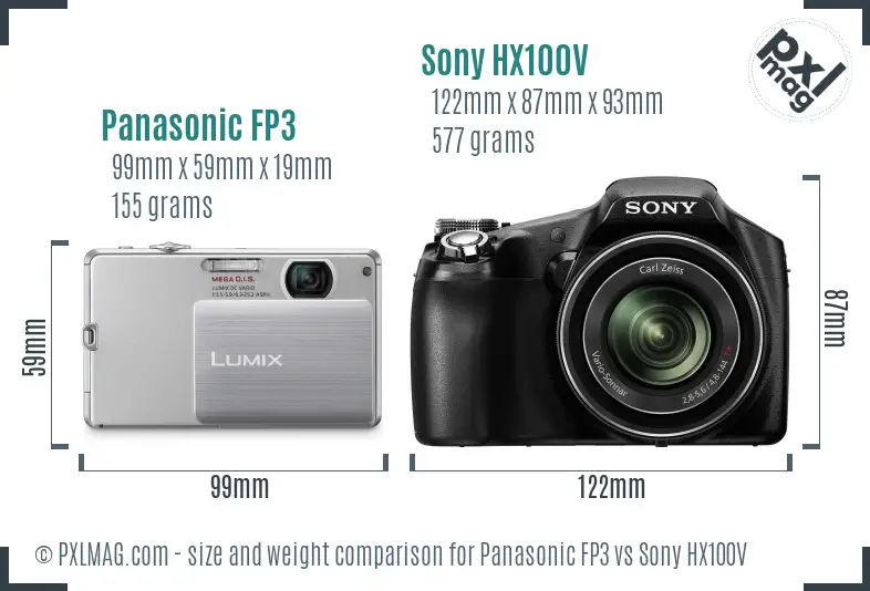 Panasonic FP3 vs Sony HX100V size comparison