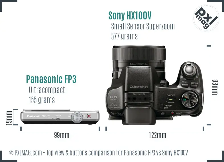 Panasonic FP3 vs Sony HX100V top view buttons comparison
