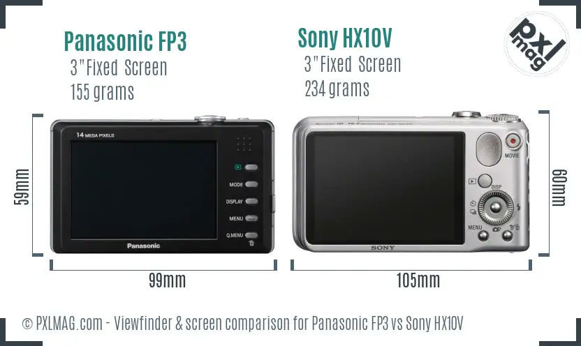 Panasonic FP3 vs Sony HX10V Screen and Viewfinder comparison