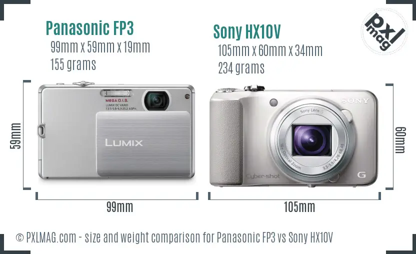 Panasonic FP3 vs Sony HX10V size comparison