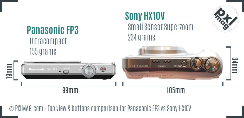 Panasonic FP3 vs Sony HX10V top view buttons comparison