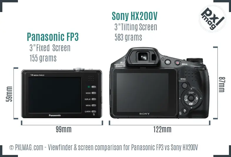 Panasonic FP3 vs Sony HX200V Screen and Viewfinder comparison